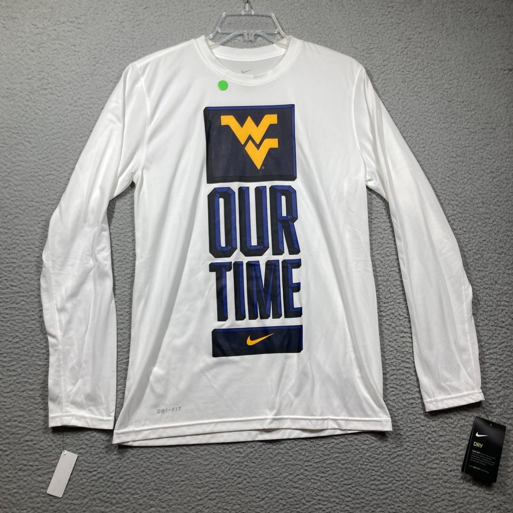 West Virginia Mountaineers Shirt Mens S White‎ Long Sleeve "Our Time" Nike STAIN